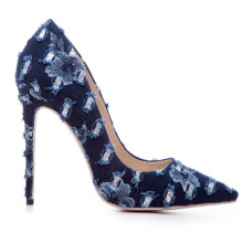 2020 Autumn Spring Party Women Ladies High Heel Pumps Stiletto Blue Denim Women Dress Shoes